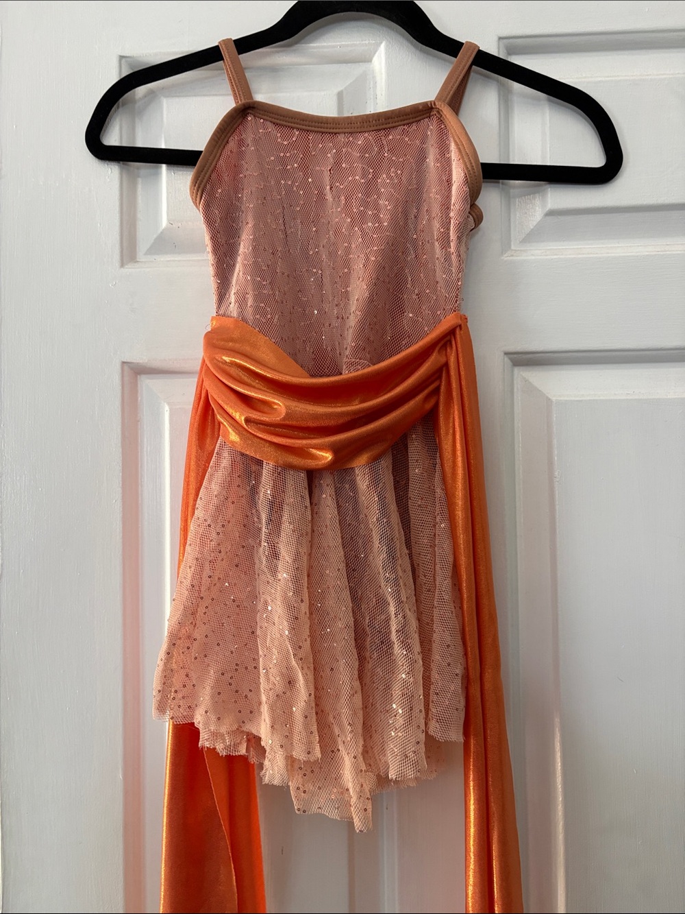 Girls A Wish Come True- Peach and Orange Dance Leotard with Draped Sash